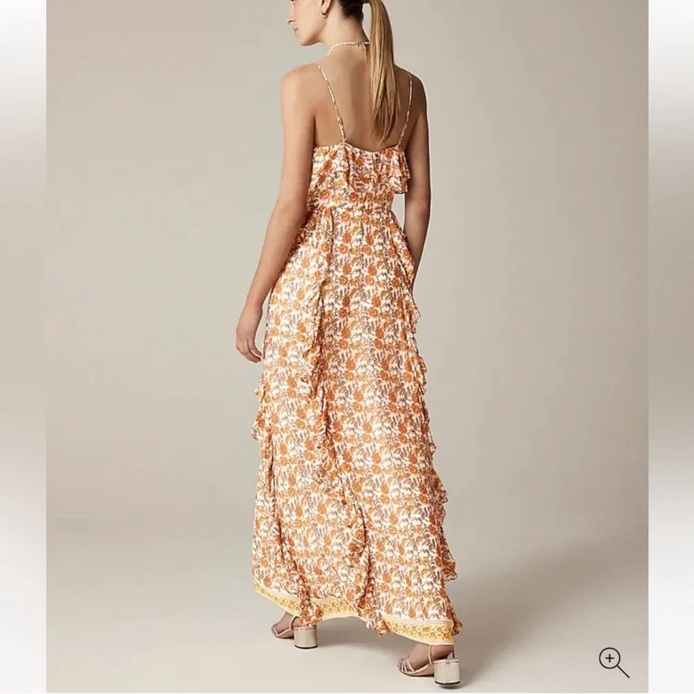 J. Crew Collection Cascading Ruffle Dress in Sunset Rose Block Print Chiffon